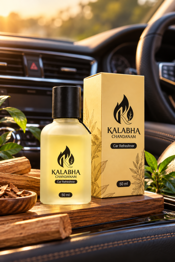 Kalabhachandanam car perfume in Thrissur 50 ml bottle with authentic kalabham and sandalwood fragrance in Thrissur